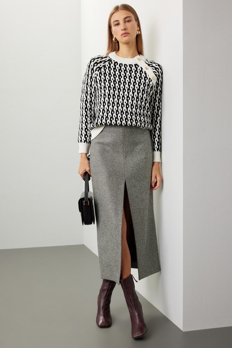 Derek Lam Collective Button Shoulder Geometric Knit Crewneck Sweater Size Medium